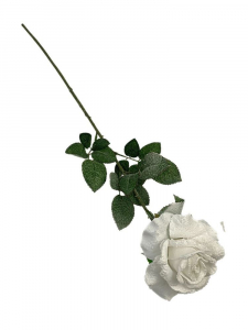 Róża pojedyncza na gałązce 73 cm biała ośnieżona
