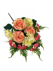 Bukiet hortensje róże 62 cm różowo kremowy