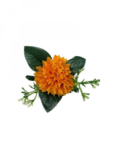 Chryzantema mini kwiat wyrobowy z listkami 12 cm pomarańczowa