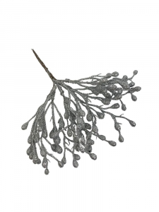 Gałązka ozdobna brokatowa 20 cm srebrna