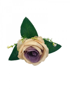 Róża główka z dodatkiem 11 cm ciemno kremowa z fioletem