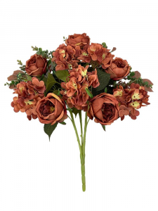 Kompozycja róże i hortensje 60 cm ceglana