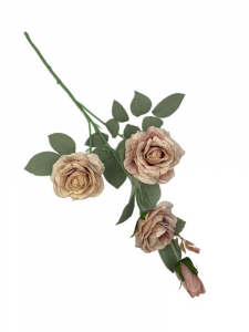 Róża na gałązce 63 cm kremowa z brudnym fioletem