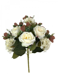 Kompozycja róże i hortensje 50 cm kremowa