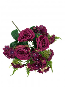 Bukiet hortensje róże 62 cm purpurowy