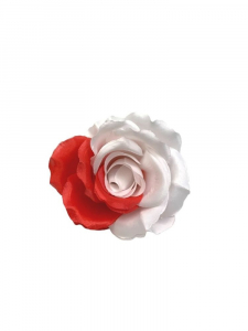 Róża kwiat wyrobowy 10 cm biało czerwona
