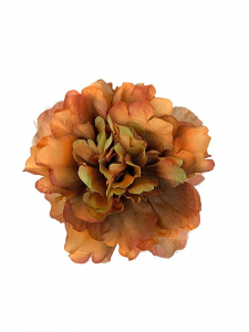 Piwonia kwiat wyrobowy 15 cm pomarańczowa z dodatkiem brązu i zieleni