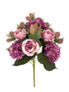 Kompozycja róże i hortensje 50 cm purpurowa z jasnym fioletem