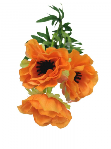 Anemon 3 kwiaty na gałązce 50 cm pomarańczowy