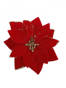 Gwiazda betlejemska kwiat wyrobowy 16 cm czerwona z brokatem