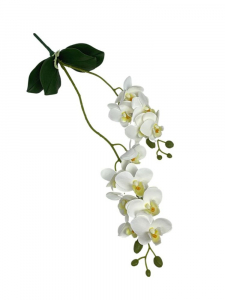 Storczyk silikonowy biały z liśćmi 56 cm