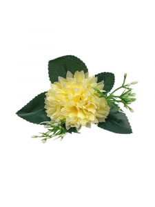 Chryzantema mini kwiat wyrobowy z listkami 12 cm kremowa