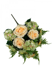 Bukiet hortensje róże 62 cm jasna morela i jasna zieleń