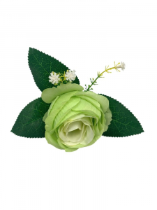 Róża główka z dodatkiem 11 cm zielona z kremowym środkiem