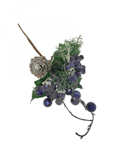 Gałązka z owocami i szyszką 23 cm niebieska