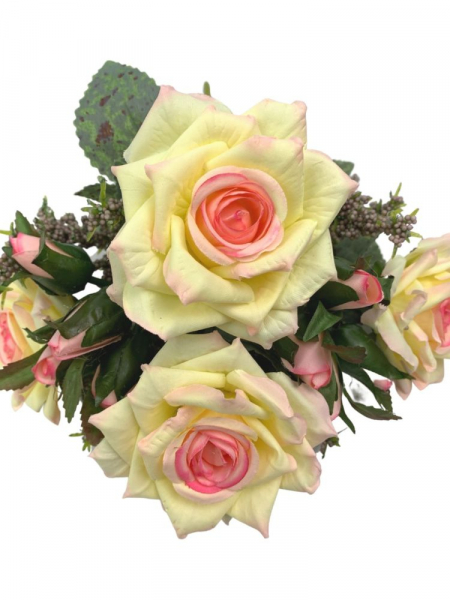 Róża bukiet 30 cm jasno żółta z różem