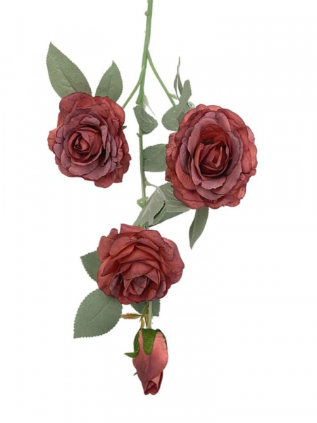 Róża na gałązce 63 cm zgaszona czerwień