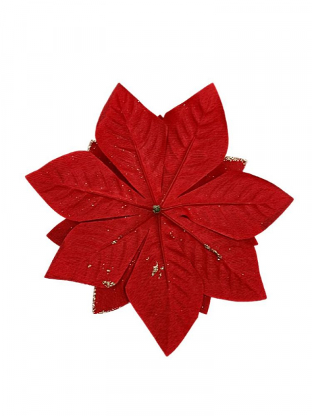 Gwiazda betlejemska kwiat wyrobowy 16 cm czerwona z brokatem