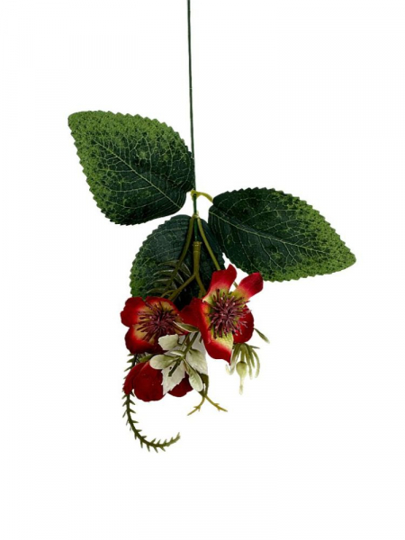 Dodatek gałązka z kwiatuszkami 40 cm czerwony