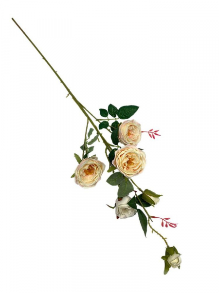 Róża gałązka 90 cm kremowa z jasnym rózem