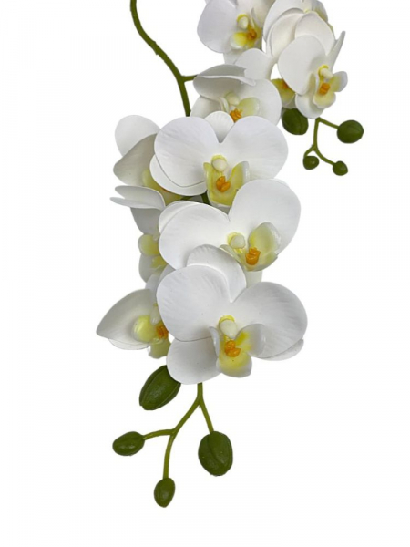 Storczyk silikonowy biały z liśćmi 56 cm