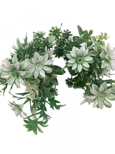 Bukiet z kwiatuszkami plastikowy bielony 33 cm zielono biały