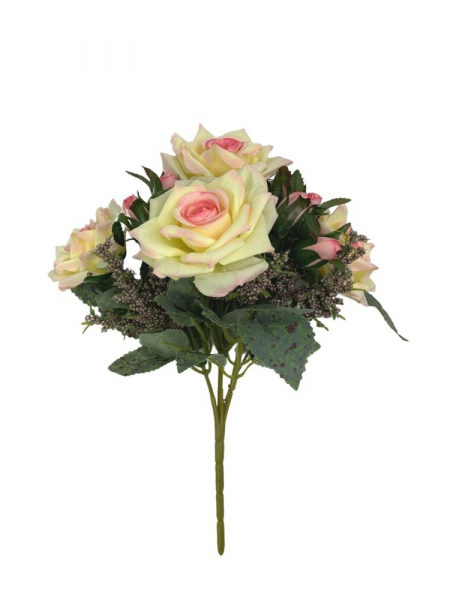 Róża bukiet 30 cm jasno żółta z różem