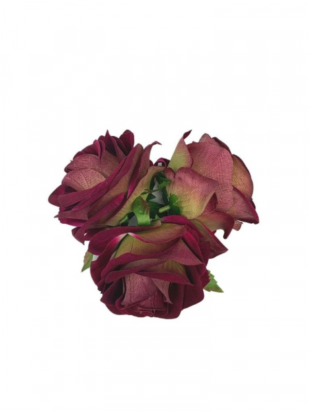 Róża welurowa główka 9 cm bordowa