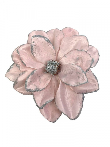 Magnolia z brokatowymi obrzeżami główka 23 cm różowa