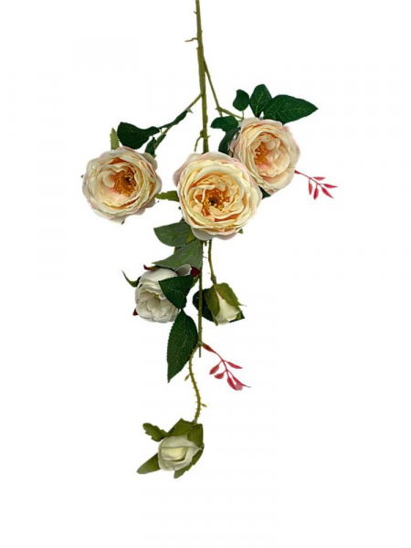 Róża gałązka 90 cm kremowa z jasnym rózem