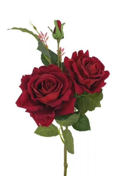 Róża welurowa na gałązce 80 cm głęboka czerwień