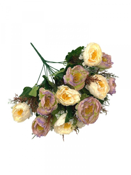 Pełniki bukiet 38 cm kremowy z brudnym różem i fioletem