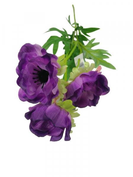 Anemon 3 kwiaty na gałązce 50 cm fioletowo-purpurowy