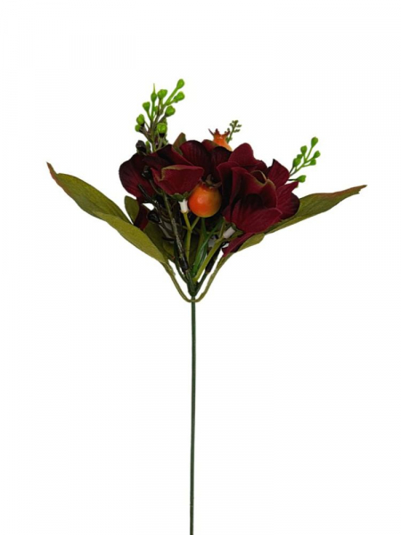 Dodatek pik ciemno czerwona hortensja i dzika róża 40 cm