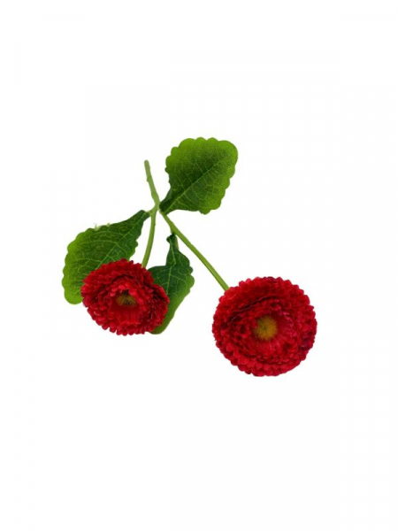 Stokrotka 2 kwiaty na gałązce 23 cm czerwona