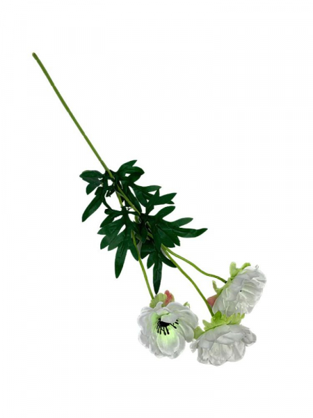 Anemon 3 kwiaty na gałązce 50 cm białe