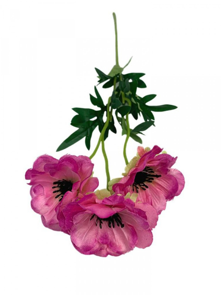 Anemon 3 kwiaty na gałązce 50 cm różowe