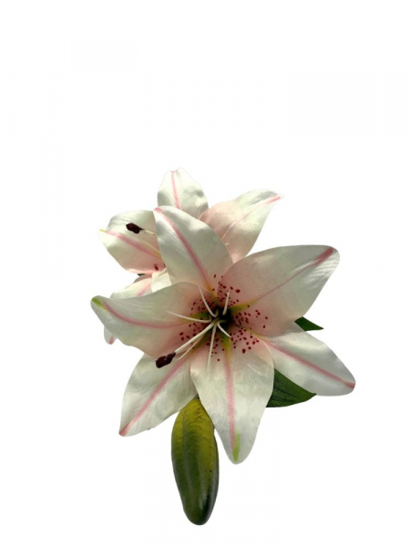 Lilia kwiat na gałązce 65 cm kremowa z jasnym różem