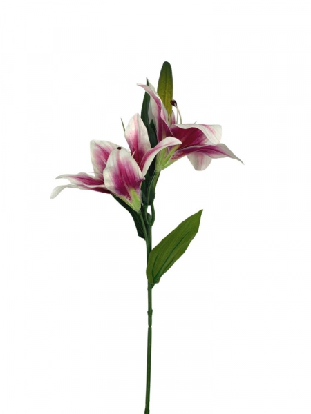 Lilia kwiat na gałązce 65 cm ciemny róż z kremowym cieniowaniem