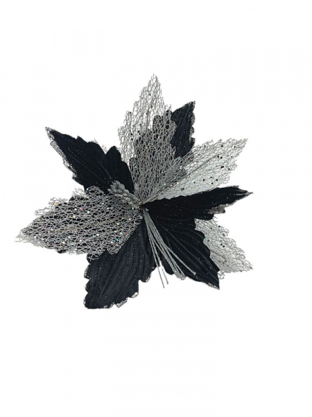 Gwiazda betlejemska na piku 50 cm czarno srebrna